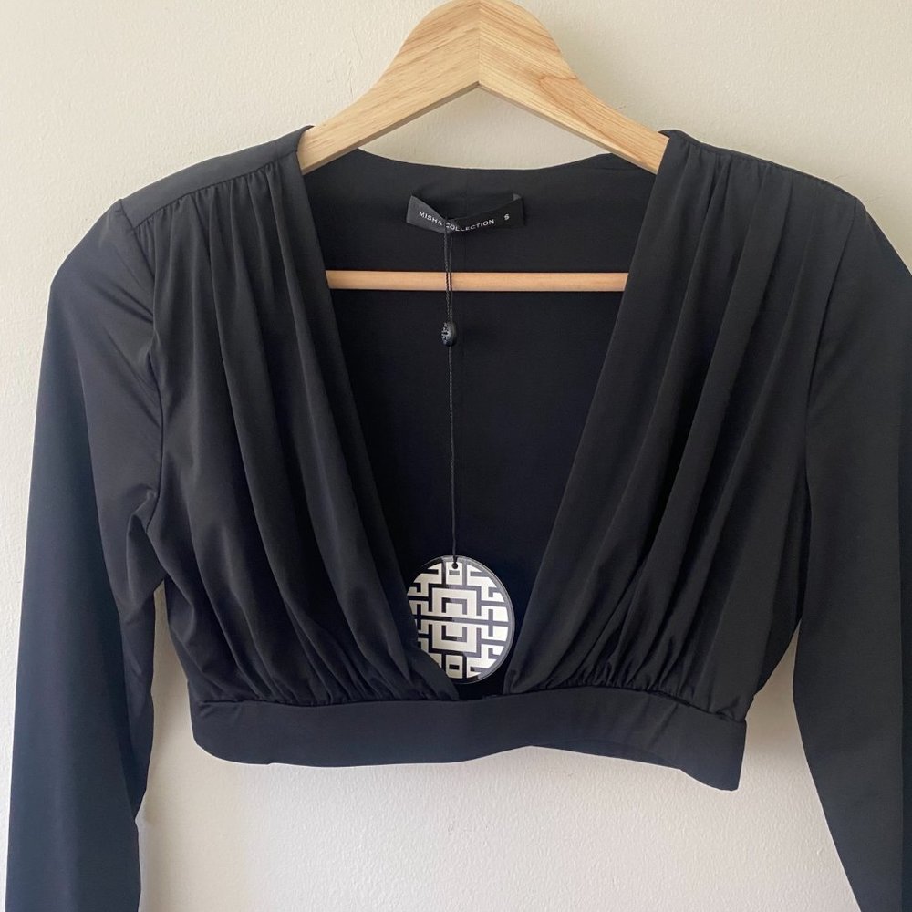 NWT Misha Collection Regina Black Deep V Crop Top - Picture 3 of 10